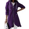 shownicer Giacca Lunga con Cappuccio Donna Manica Lunga Felpe Hoodie Casual Leggera Sweatshirt con Zip Autunno Invernali Tinta Unita Lunga Cappotto Cardigan con Tasche A Viola S