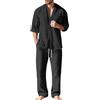 RUMAOZIA Pigiama lungo da uomo in lino, completo uomo estivo leggero, outfit in lino, completo in lino, tuta sportiva tinta unita, tuta da jogging cotone lino, tracksuit 2 pezzi camicia estiva e