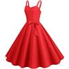 Generic Rockabilly, abito da donna, tinta unita, senza maniche, per cocktail, casual, con scollo a V, per feste, carnevale, anni '50, stile vintage, a vita alta, linea ad A, Colore: rosso, L