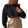 ORANDESIGNE Felpa Corte con Cappuccio con Stampa da Donna Ragazza Sweatshirt Manica Lunga Y2K E-Girl Pullover Casual Harajuku Streetwear Crop Top T-Shirt Sportiva B Nero XS