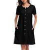 Lovasy Camicia da Notte in Cotone Donna Camicia da Notte Manica Corta a Righe Scollo a V Sexy Sottoveste Curvy con Bottoni Davanti Abito da Notte Estiva con Tasche B Nero S