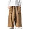 Genérico Pantaloni Kimono Giapponesi Pantaloni In Velluto Uomo Dritto Gamba Larga Elasticità Vita Elastico Cordino Vestibilità Rilassata Tasca Grande, Kaki, 5X-Large