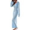 Generico Copri Costume da Bagno Donna Lungo Copricostume Mare Trasparente Copribikini Manica Lunga Bikini Cover Up Tunica Spiaggia Cappuccio Vestito Mare Traspirante Estate Vacanze Mare S-L (Blue, M)