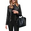 YAOTT Top corto casual da donna a maniche lunghe Giacca in pelle sottile Cappotto corto in ecopelle Giacca da moto versione normale Cappotto sciolto primaverile e autunnale Nero M