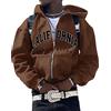 ORANDESIGNE Felpa con Cappuccio con Lettere Stampa da Uomo Manica Lunga Hip Hop Pullover con Zip per Coppie Giacche Casual Felpa Gotico Harajuku Ragazzi Adolescenti Streetwear C Marrone L
