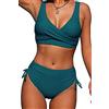CheChury Costume da Bagno Sexy Donna Imbottito Push Up Vita Alta in Due Pezzi Classico Regolabile Costume da Bagno Incrociato Scollo a V Bikini Push Up Imbottito Beachwear Vacanza