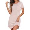 Demegimi Camicia da Notte Donna Cotone a Righe Maniche Corte Camicia Notte Estiva Girocollo Morbida e Comoda Pigiama per Casa