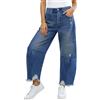 Genérico Jeans larghi a gamba larga da donna con ferro di cavallo taglio Boyfriend Caviglia corta e orlo senza finire Pantaloni jeans Boyfriend larghi pantaloni in denim casual, blu, XS