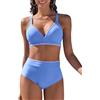 Vijamiy Costume Donna Due Pezzi Vita Alta Costumi da Bagno Push Up Sexy Bikini Mare Imbottito Reggiseno con Pizzo Bianco(Azzurro,M)