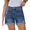 shownicer Pantaloncini Donna Jeans Shorts Vita Alta Pantaloncini in Jean Bermuda Shorts Casual Baggy Estivi Corti Jeans Denim Short con Tasche A Blu M
