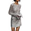 RUMAOZIA - Vestito corto da donna con paillettes, a maniche lunghe, senza maniche, con paillettes, abito da sera, a matita, da cocktail, da festa, da rockabilly, da cerimonia, mini abito, argento, S