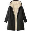amropi Giacca in Pile da Donna Medio-Lunga Foderata Pelliccia Felpa con Cappuccio Invernale Caldo Cappotto Nero,L