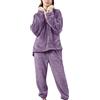 Generisch Pigiama da donna invernale termico, a maniche lunghe, in pile, set di biancheria da notte, morbido e caldo, con felpa e pantaloni, comodo pigiama