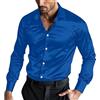 Oanviso Camicia in Raso di Seta Uomo a Maniche Lunghe Camicie Abito Elegante Casual Camicia da Ballo Shirts Matrimonio, Festa A Blu XS