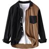 Oanviso Camicia Uomo Giacca da Uomo Velluto a Coste Camicia con Risvolto Manica Lunga Casual Camicia con Pulsanti Primavera Splicing Moda Autunno Colori Contrastanti Giacca Leggera C Marrone XXL