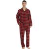 YUSHOW Pigiama Uomo Invernale Cotone Flanella Quadri Pigiami Due Pezzi Maglia Maniche Lunghe Pantaloni Pigiama con Tasche Caldo Morbidi Abbigliamento da Notte,Rosso Natalizio,L