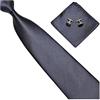 GASSANI Set di 3 cravatta da uomo a strisce, gemelli e fazzoletto da taschino, in 19 colori, tinta unita, a righe, elegante effetto seta, Azzurro | blu scuro | blu., Large