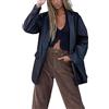 nicticsi Blazer da Donna in Finta Pelle Tinta Unita Giubbotto di Transizione a Maniche Lunghe con Bottoni e Risvolto Moda Giacca da Motociclista Stile Vintage A Nero S