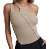 BKEPDY Body Donna Senza Maniche Una Spalla Tagliata Bodysuit Senza Maniche Sottogiacca Top Elegante Sexy Casuale Blusa Camicie Elasticizzato Tinta Unita Jumpsuits Tops Leotard (Albicocca M)