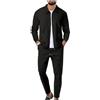 Oanviso 2 Pezzi Tuta Uomo Moda Manica Lunga Slim Fit Giacca Pullover Felpa e Pantaloni Uomo Pezzi Jacket Colore Solido Maglia Completo Tute Sportive per Primavera A Nero M