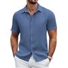 COOFANDY Camicia a nido d'ape, da uomo, a maniche corte, vestibilità normale, per il tempo libero, estiva, casual, da spiaggia, tinta unita, Blu mare, XXL