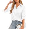 HANERDUN Camicia Donna Elegante di Raso con Scollo a V e Taglio Spalle Dritte Camicetta a Colore Solido Top