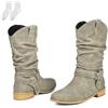 Generic Stivali Da Donna Morbidi Effetto Scamosciato, Stivali Alla Moda A Metà Polpaccio Con Cinturini E Fibbie E Un Comodo Tacco Basso, Stivaletti Antiscivolo Per L'autunno E L'inverno,Grigio,38 EU
