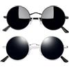 Joopin Occhiali da Sole Polarizzati Rotondi Uomo Donna Protezione UV400 Retro Vintage Piccoli Tondi Occhiali 2 Paia (Nero e Nero Argento)