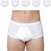 SES Mutande da uomo tipo slip, confezione da 5 pezzi, doppio rilievo con cavallo e vita morbidi, in 100% cotone, bianco, 4X-Large