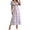 Generic Abito estivo da donna, scollo quadrato, elegante, linea ad A, a maniche corte, orlo per il tempo libero, lunghezza al ginocchio, elegante, Lilla, XL