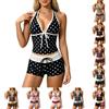 Generisch Tankini da donna con pantaloncini, costume da bagno da donna, due pezzi, push up, costume da bagno da donna, controllo della pancia, vintage, a pois, per spiaggia, piscina, vacanze