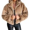 Generico Cappotti Pelliccia Sintetica Donna Giacca sintetica corta Teddy da donna con risvolto in pelliccia, con cerniera e, calda invernale Cappotto Con Cintura Donna Invernale (Khaki, L)