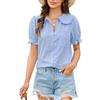 Toplop Mussola - Camicia da donna in 100% cotone con ricamo, maniche a sbuffo e colletto volant, scollo a V, a maniche corte da bottone, stile boho estivo vintage, Fiore blu, XL