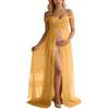 Generisch Vestito da gravidanza, abito premaman per servizio fotografico, abito da gravidanza, lungo, da donna, elegante, con spalle scoperte, per feste, O giallo, M