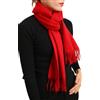 Prettystern Sciarpa Uomo Donna Pura Lana Morbida Scialle Foulard Tinta Unita Con Frange Invernali - rosso