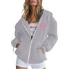 Generisch Maglione lungo da donna, casual, felpa con cappuccio e felpa con cerniera, maniche lunghe, tasca e coulisse in pile, perfetto da indossare tutti i giorni e da indossare in inverno con strass, grigio