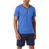 Irdcomps Pigiama Uomo Estivo Cotone Corto Pigiami Leggero Set 2 Pezzi Maniche Cort Scollo a V Pantaloncini Scozzesi con Tasche Casual Blu XXL