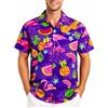 King Kameha Camicia Hawaiana Uomo Maniche Corte, Flamingo Melon, Viola, 3XL