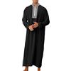 RUMAOZIA Abbigliamento arabo Uomo Musulmano Caftano Abaya Uomini Manica Lunga Medio Oriente Arabi Saudita Abiti Abiti da Preghiera Abbigliamento da Uomo Cotone Lino Abiti Ethno Muslim Thobe, P nero.,