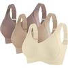 Georcep 3 Pack Women's Ribbed Push Up Adjustable Wireless Bra - with Side Support Panels And Wide Straps (B,3XL)