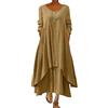 ORANDESIGNE Abito Lungo Donna Cotone e Lino Caftano Boho Abito Ampio Casual Moda Manica Lunga Scollo a V Abiti Lunghi Vestito Estivo Taglie Forti Eleganti Vestiti 2 in 1 Maxi Abito A Cachi L