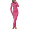 Onsoyours Vestito Donna Maniche Lunghe Aderente Abito Lungo Girocollo Sexy Tinta Unita Midi Bodycon Vestiti Elasticizzato Abiti da Cocktail Feste Cerimonie Discoteca A Rosa Rossa L