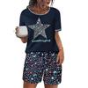 Uniexcosm Pigiama Donna Cotone Corto Pigiama da Donna Estivo Girocollo Sono Progettati con Motivi a Stella e Luna Manica Corta Pigiama Due Pezzi Donna Estate a Tasche Laterali C-Blu Navy L