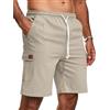 Zetieny Pantaloncini Cargo da Uomo in Lino Casual con Coulisse e Tasche | Pantaloni Corti Leggeri, Vestibilità Comoda, Cintura Elastica Con Cordoncino, Outdoor, Spiaggia, Tessuto Senza Elasticità