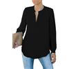 Homlan Camicia da Donna Elegante con Scollo a V, a Maniche Lunghe, da Lavoro, Casual, a Maniche Lunghe, Tinta Unita, Nero, M