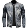 YAOTT Uomo Classico Slim Fit Collare Stand-up Cappotto di Jeans Multi-Zip Manica Lunga Motociclo Bomber Biker Giacca di Jeans in Denim alla Moda con Bottoni