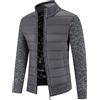 Generic Giacca ibrida da uomo cardigan a maniche lunghe maglione lavorato a maglia tinta unita giacca trapuntata colletto alto in pile cardigan con cerniera e tasche maglione da baseball cappotto imbottito in