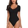 WOWENY Body Donna Manica Corta Pizzo Elegante Scollo a V Sexy T-Shirt Bodysuit Top per Donna
