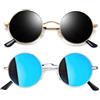 Joopin Occhiali da Sole Polarizzati Rotondi Uomo Donna Protezione UV400 Retro Vintage Piccoli Tondi Occhiali 2 Paia (Nero Oro e Specchio Blu)