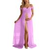 Generisch Abiti per gravidanza, abito premaman per servizio fotografico, abito elegante da donna, con spalline scoperte, abito per gravidanza con spacco frontale, regali per madri per feste eleganti, O viola